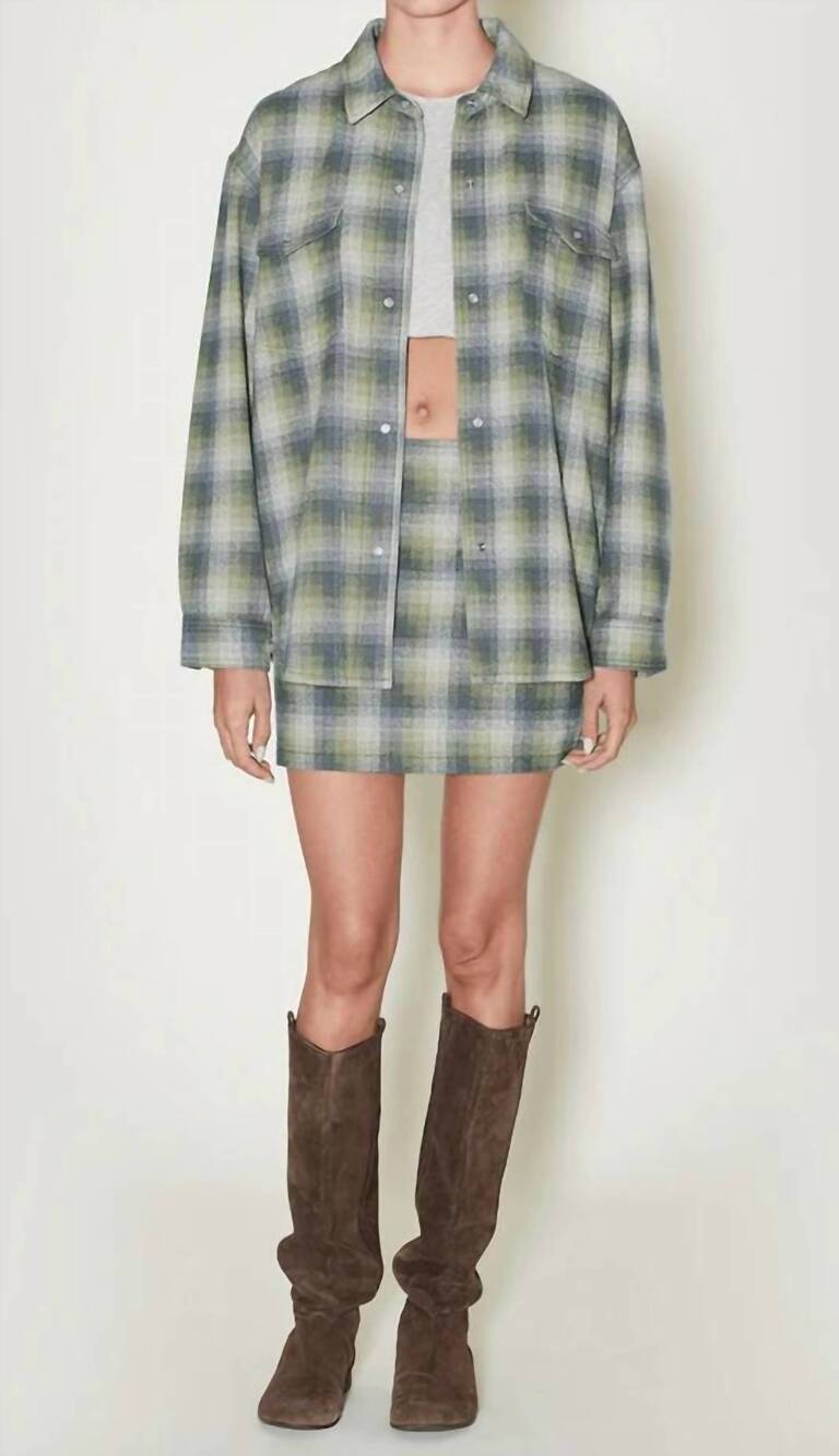 NEW LE JEAN mimi brushed cotton overshirt in olive plaid